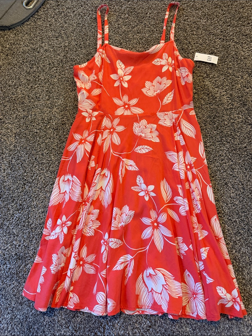 GAP Coral Red Floral Spaghetti-Strap Sundress